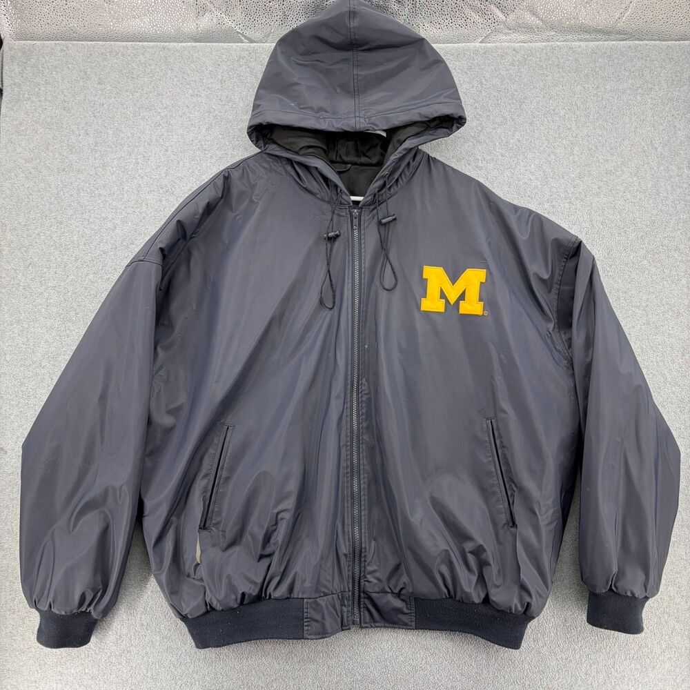 Vintage Michigan Wolverines Steve & Barry's Bomber Jacket XXL Hooded NCAA Y2K